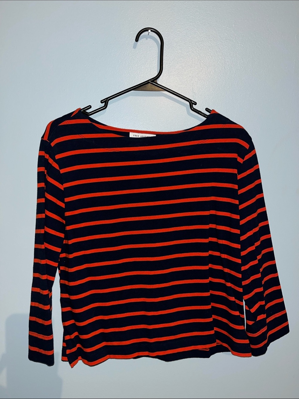 Free Assembly Navy and Red Striped Long Sleeve Boatneck Top